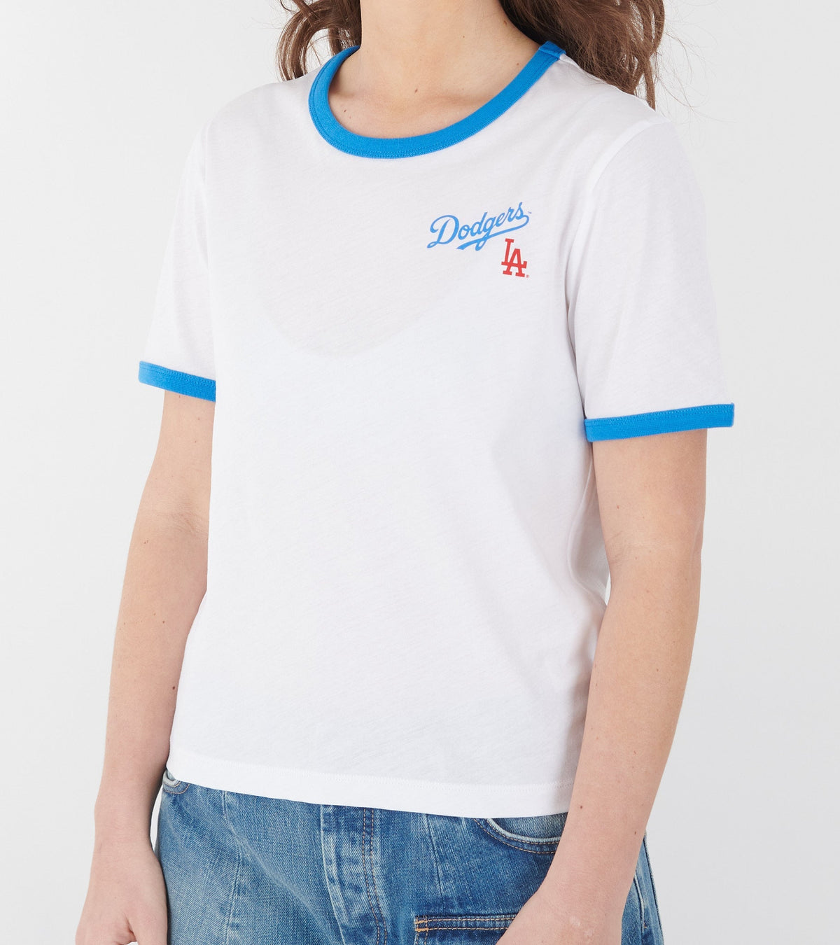 Dodgers Serif Ringer Tee White/Team Blue