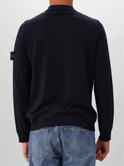 Stone Island Gebreide Longsleeve Polo Blauw